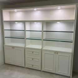 Large Storage Cabinet with Glass Shelves & Built-in Lighting