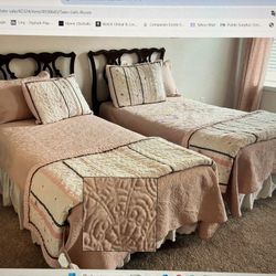 Twin Girls Room Set 2 Wooden Headboards with Frames 2 Twin Mattresses and Box Springs