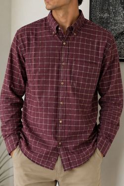 Brooks Brothers 346 Mens L Vintage Y2K Burgundy Plaid Non Iron 100% Cotton Shirt