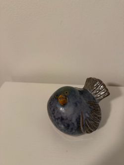 Blue Ceramic Bird Figurine Glazed Abstract Indoor Decor 10in 9.5 x 5in