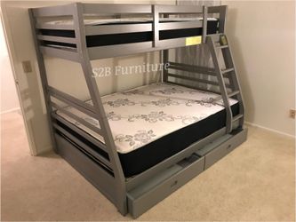 Twin Full Grey Bunkbed With Ortho Mattress Included