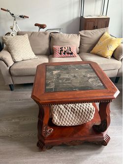 Cherry Wood Marble-Top Accent Table