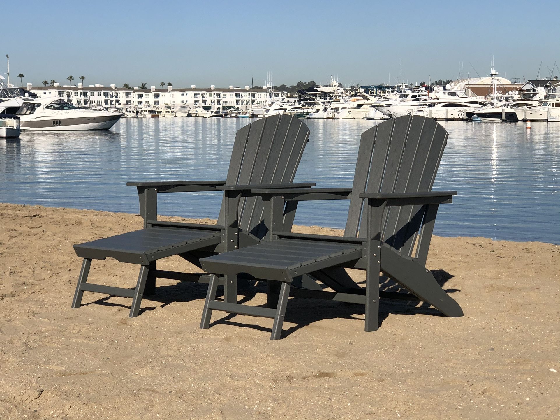 Gray HDPE Adirondack Chair With Ottoman - NEW