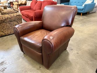 POTTERY BARN Chocolate Brown Leather Push-to-Recline Armchair
