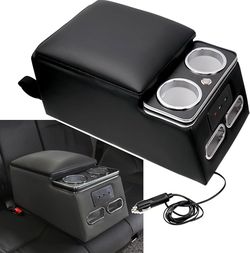 Center Console Organizer with LED Light and Cup Holders