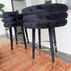 Bar Height Black Velvet Bar Stools – Set of 2 (42”) 