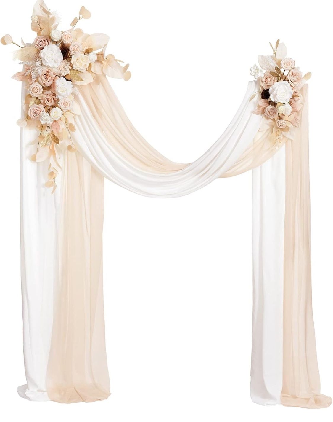 Ling's Moment Spring Wedding Arch Flowers Kit Pack of 4, 2pcs Hanging Flower Arrangement 2pcs Chiffon Drapes Ceremony Fake Rose Arbor Backdrop Artific