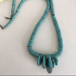 Vintage Native American Turquoise Strand Necklace 26” 