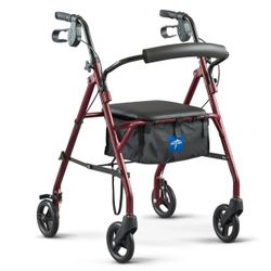 Medical Steel Rolling Rollator Walker with Seat 6-inch Wheels Supports 350 lbs