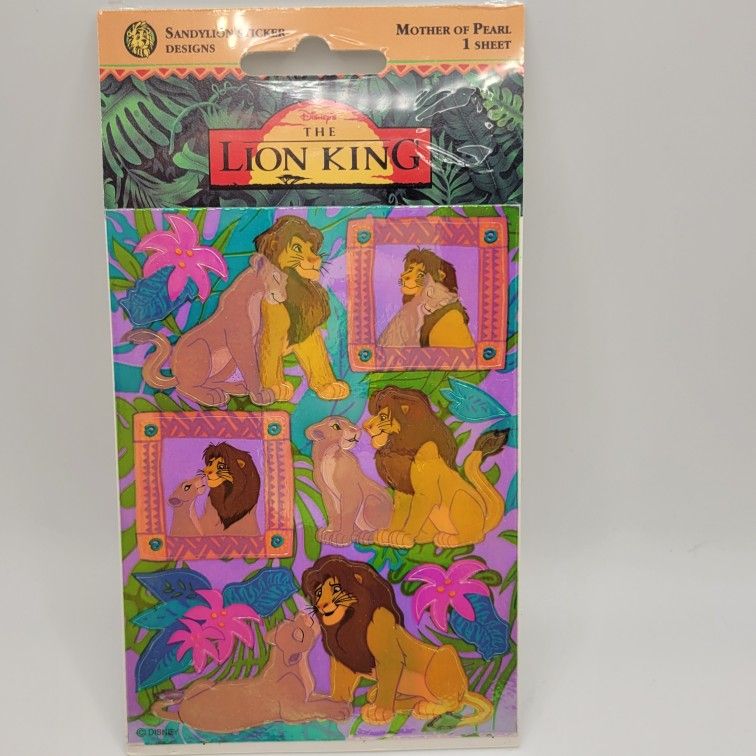 Vintage NOS Sandylion Mother Of Pearl Lion King Stickers Simba & Nala