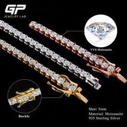 💎 VVS Moissanite Tennis Chain & Bracelet – 2mm to 6.5mm | 925 Silver | GRA Certified | Custom Sizes