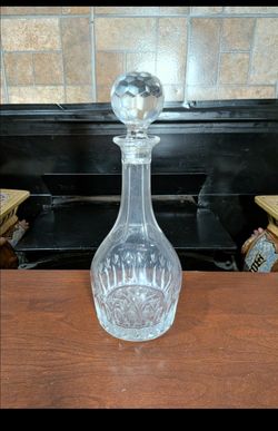 12" x 4" Vintage Denby hand-cut lead crystal decanter with a faceted ball stopper