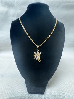 14K Gold Chain Angel Pendant 19.36G 23 Inches Luxury Necklace Stylish Accessory