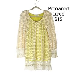 Umgee Yellow Dotted Long Sleeve Dress Large