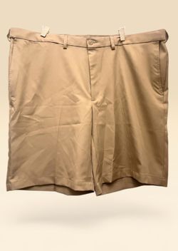 Haggar Khaki Shorts Mens 44 Tan Pleated Cool 18 Pro