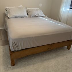 Wooden Bed Frame & Mattress - Queen