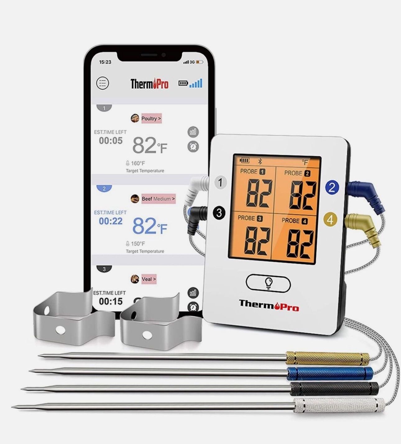 ThermoPro TP25 500ft Wireless Bluetooth Meat Thermometer 4 Probes Rechargeable