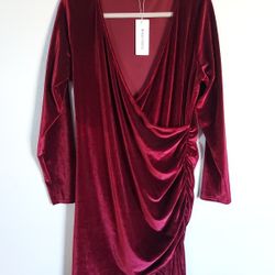 Halcyeen Ladies Women's Wine Velvet  Wrap Front Deep V-neck Dress Size XXL - NEW