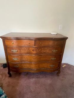 Vintage Serpentine Oak Dresser with Mirror