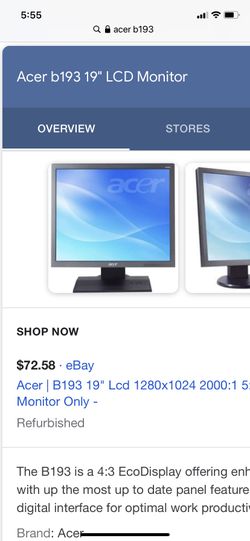 Acer B193 19” LCD Monitor with stand