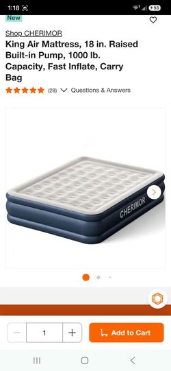 King Air Mattress, 18 in. Raised Built-in Pump, 1000 lb. Capacity, Fast Inflate, Carry Bag