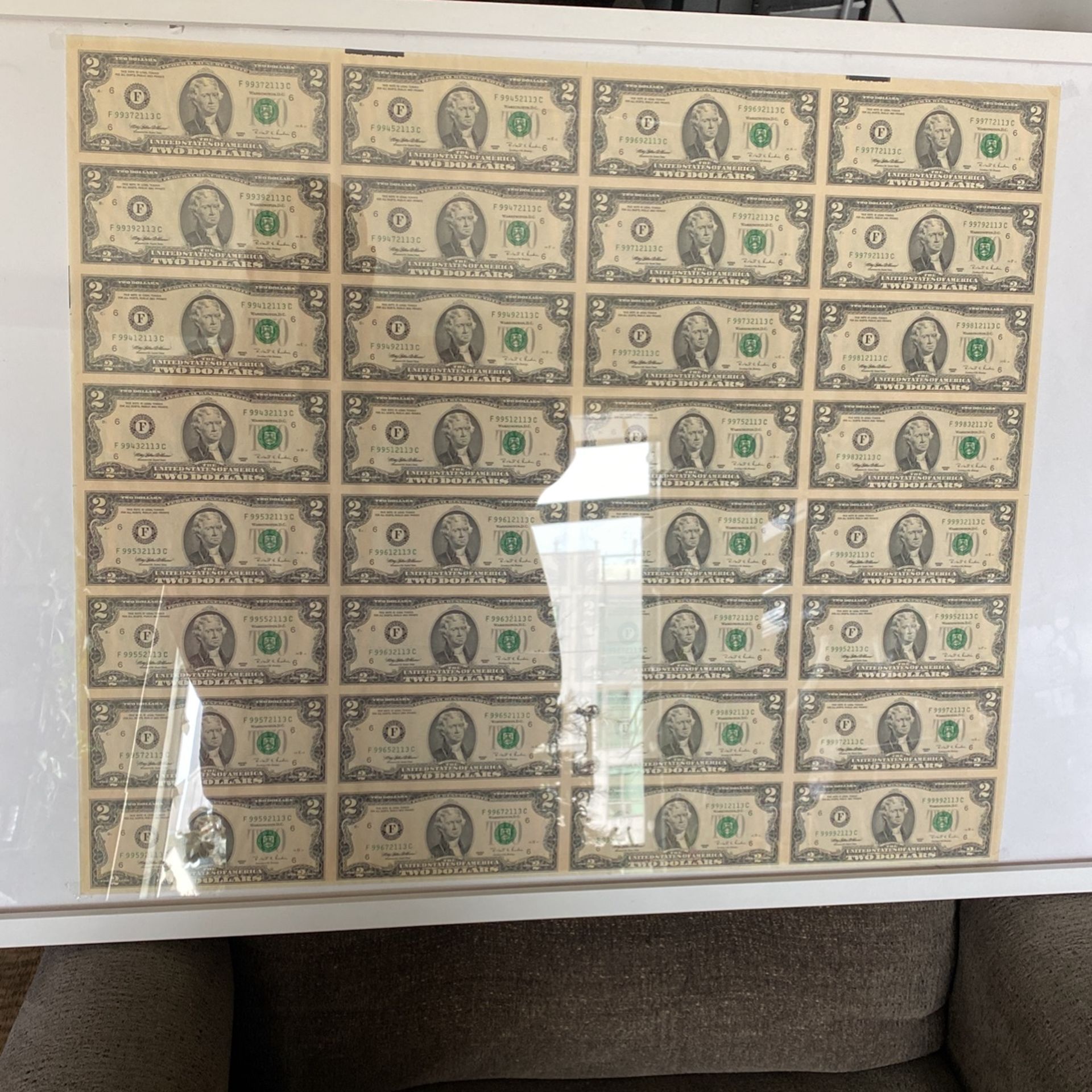 32 Uncut 2 Dollar Bill 1995