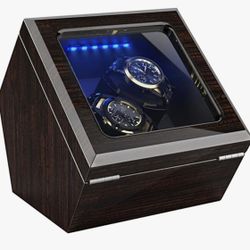 INCLAKE High End Double Watch Winder  , Blue LED Light, Ac Adapter Or Battery Operated