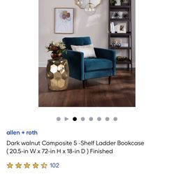 Allen + Roth 5-Shelf Ladder Bookcase Unisex Brown 5 Shelf Dark Walnut