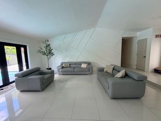 Gray Leather Sofa Set – 3 Pieces