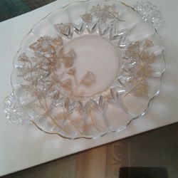 Gold N Heavy Clear Glass Platter VINTAGE 