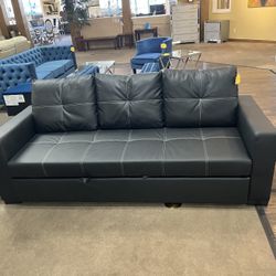 Black Leatherette Sleeper Sofa 