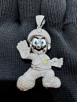 Iced Out Mario Character Pendant silver moissanite
