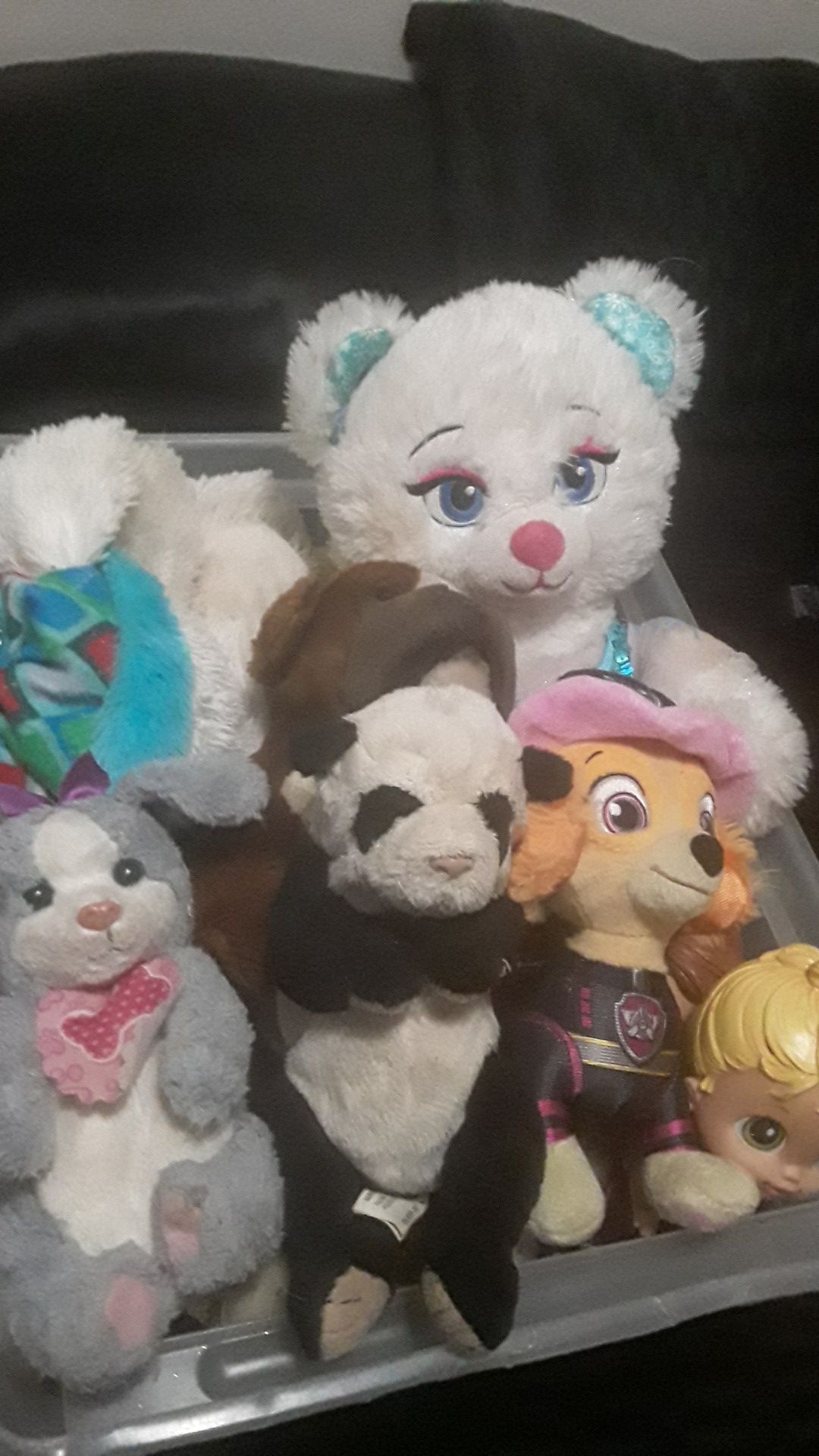 Box of Stuffed animals and not needing toys!