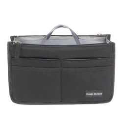 Women's Multi-Pocket Travel Handbag Organizer Insert with Zipper Handles Purse Liner Tidy Bag Black 