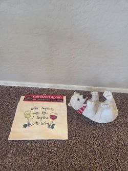 Wine Apron and Polar Bear Figurine Set