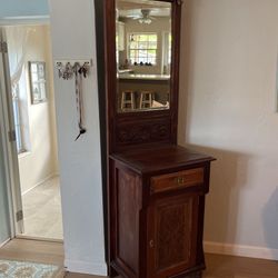 Antique Carved Oak Hall Tree / Stand 