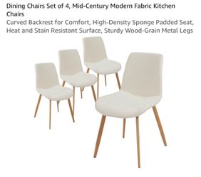 Set of 4: Dining Chairs Set of 4, Mid-Century Modern Fabric Kitchen Chairs