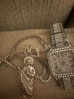 Iced Out Watch, Chain & Pendant Set