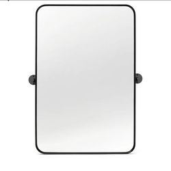 0785: NEW 24" x 36" Pivot Rectangle Bathroom Mirror Tilting Beveled Black Metal Framed Vanity Mirrors for Wall, Tempered Glass