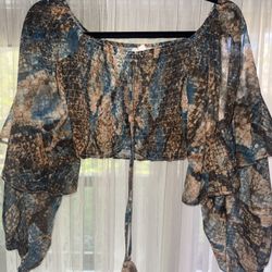 12th Tribe Boho Smocked Crop Top w/ Tassel Tie – Size Small