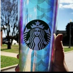 New Starbucks Mint Green Iridescent Mermaid Scale Tumbler 24ozCold Cup🧜‍♀️ 2019