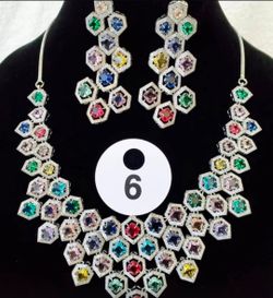 Multicolor Crystal Statement Necklace and Earrings Set