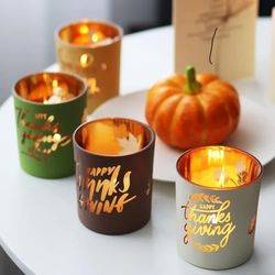 Thanksgiving Candle Holders Glass 4 Piece Set Decor New