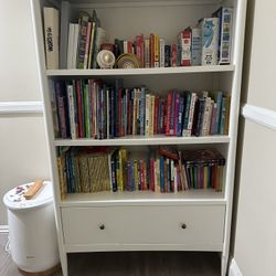 Crate And Barrel  Hampshire Tall White Wood 3-Shelf Kids Bookcase with Drawer