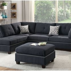 3 PC SECSIONAL SOFA BLACK NEW IN BOX ☎️ 1714586,2564