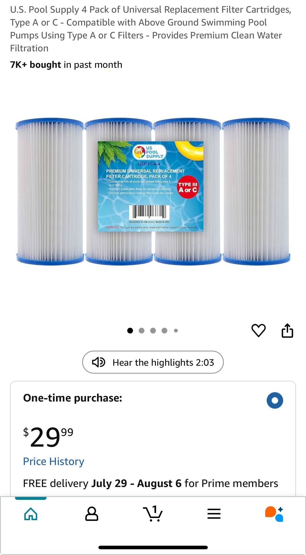 Universal Filter Cartridges, Type A or C