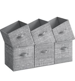 SONGMICS 13" Storage Cubes Non-Woven Fabric Bins w/ Double Handles Set of 6 - Gray