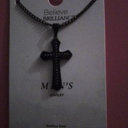MENS BELIEVE BRILLIANCE 24" STAINLESS STEEL BLACK CROSS