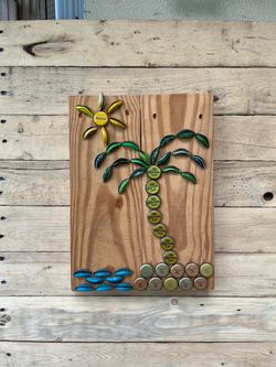 Bottle cap beach art
