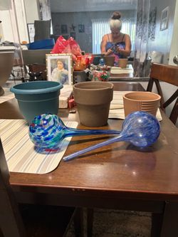 3 planters & 2 watering globes